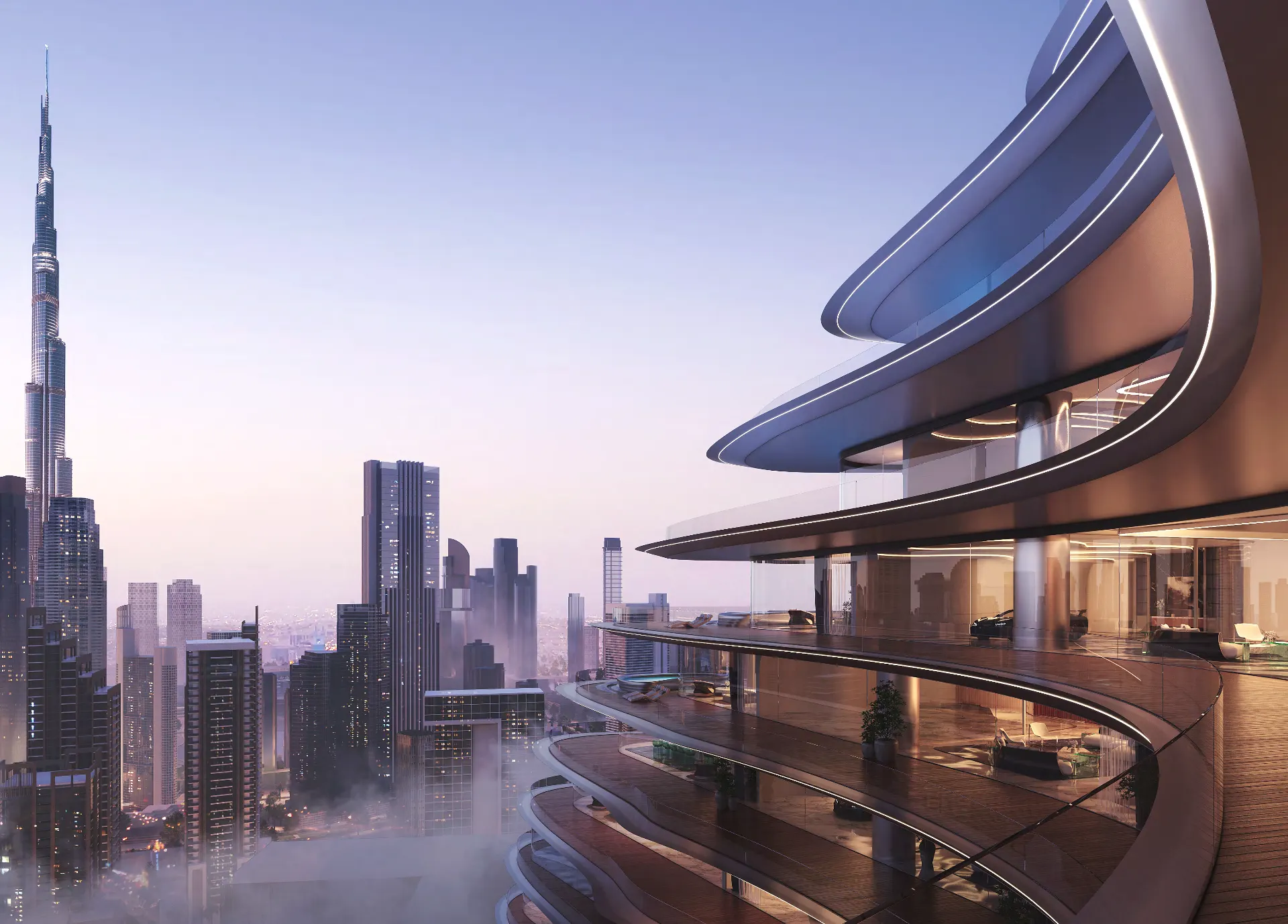 Mansion terrace with Burj Khalifa views
