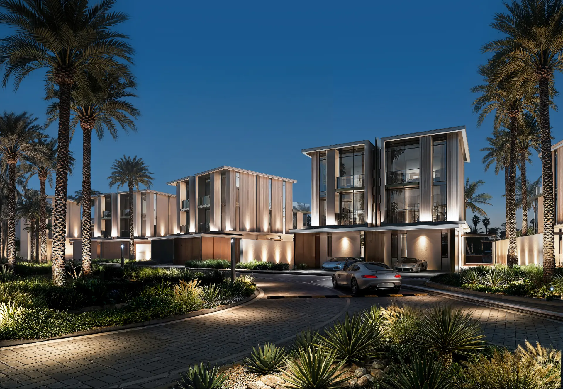 Tilal Islands Mansions at night